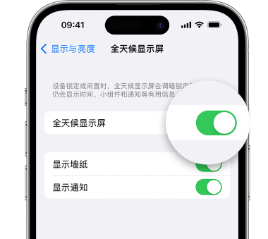 广安苹果15预约维修分享iPhone15如何设置全天候显示屏幕可见 